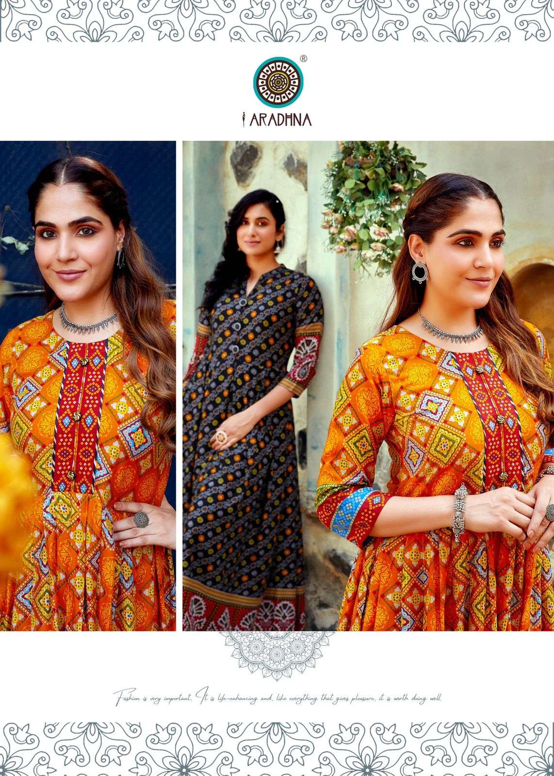 BANDHANI VOL 4 RAYON BANDHANI PRINT EMBROIDERY WORK LIVA TAG LONG GOWN KURTI BY ARADHNA BRAND 4006 C